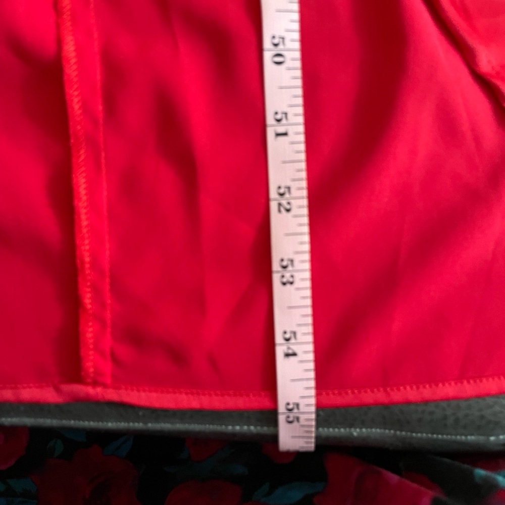 Zesica Red Satin faux wrap Dress LARGE short sleeve stretch V Neck belt zipper - Picture 16 of 16